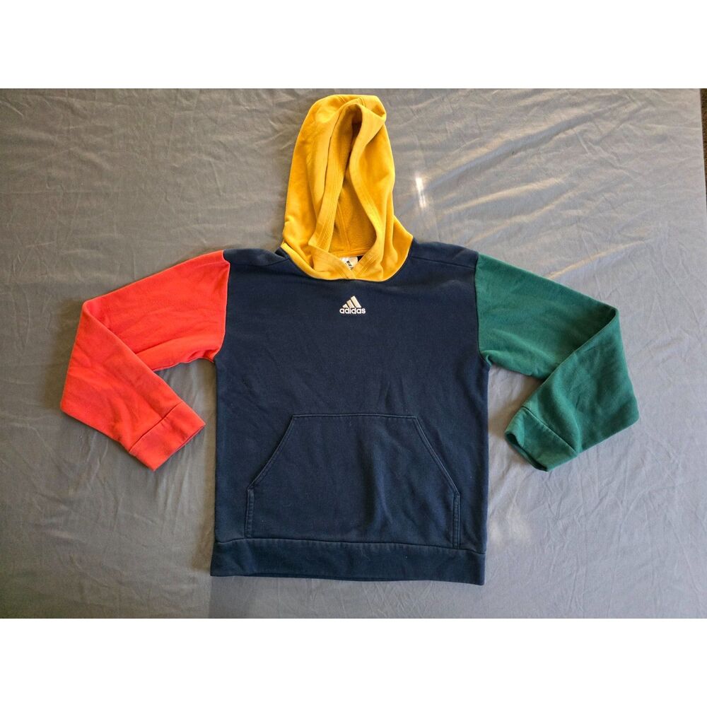 Adidas Colorblock Pullover Hoodie Sweatshirt Navy Red Yellow Green